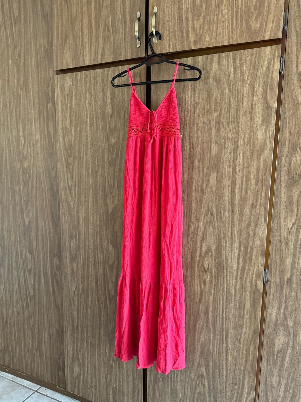 Arizona Jean Company Hot Pink Maxi With Crochet Top And Tiered Bottom